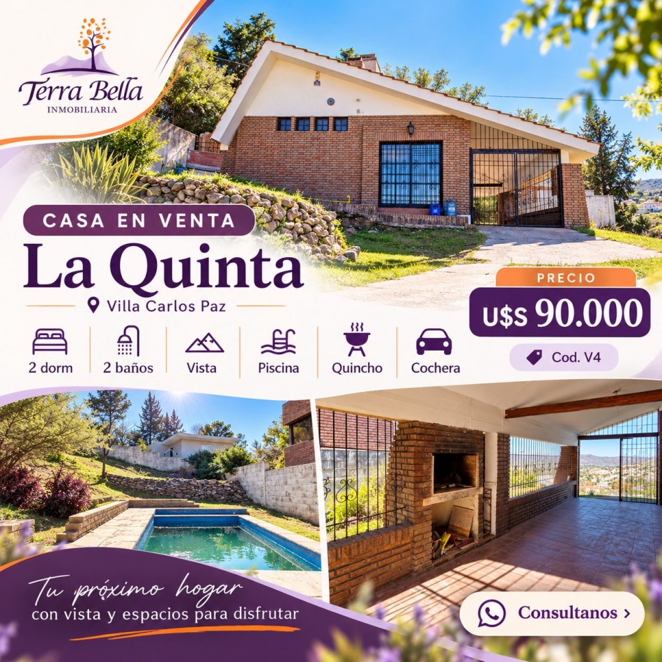 CASA 2 DORMITORIOS - QUINCHO - PILETA EN Bo LA QUINTA