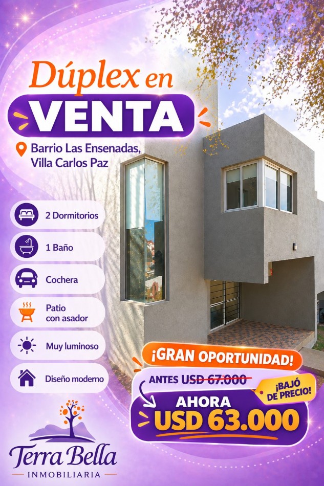 DUPLEX 2 DORMITORIOS CON COCHERA Y PATIO PROPIO EN BARRIO LAS ENSENADAS