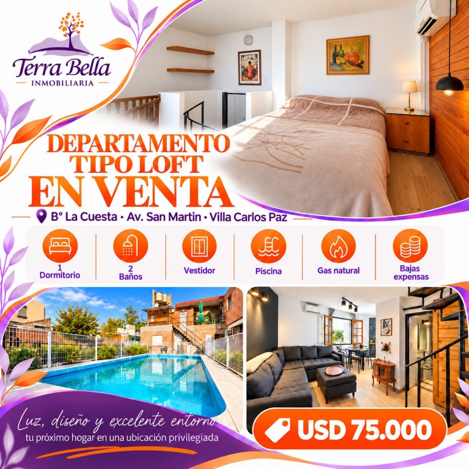 Departamento tipo loft con pileta en Barrio La Cuesta